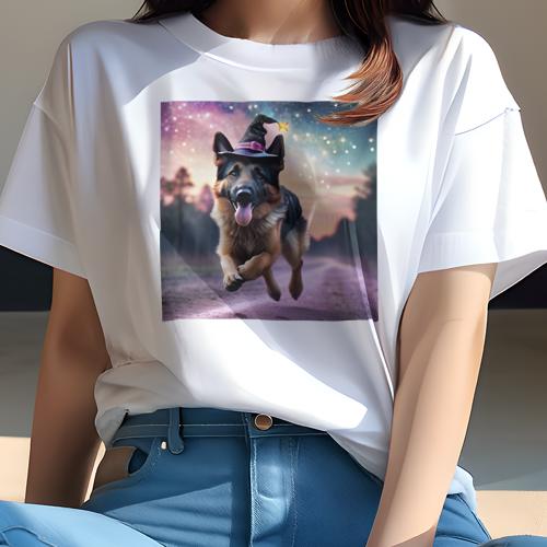 Tシャツ レディース 犬ファン 半袖 春夏 犬柄 プリント カジュアル かわいい 人間用 フィットネス ダンス 魔法の帽子 ジャーマンシェパードドッグ 星空 魔法 ランニング Tシャツ レディース 犬ファン 半袖 春夏 犬柄 プリント カジュアル かわいい 人間用 フィットネス ダンス 魔法の帽子 ジャーマンシェパードドッグ 星空 魔法 ランニング