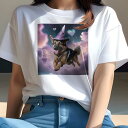 Tシャツ レディース 犬ファン 半袖 春夏 犬柄 プリント カジュアル かわいい 人間用 フィットネス ダンス 魔法の帽子 ジャーマンシェパードドッグ ハート 雲 ファンタジー(4)