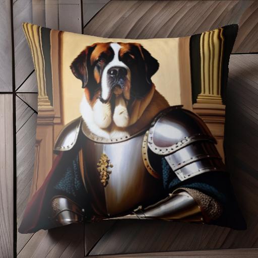 鎧 セントバーナード 中世 騎士 豪華 貴族 クッションカバー 45×45cm アニマル柄 おしゃれ 可愛い クッション本体付き 正方形 犬ファン
