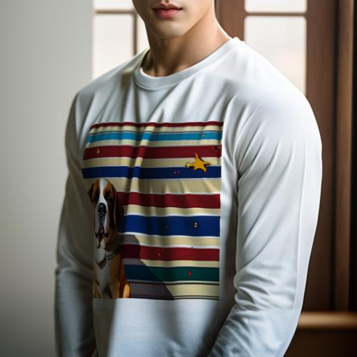 長袖Tシャツ 人間用 メンズ 秋春夏 プリント レジャー アウトドア カジュアル かわいい 犬ファン ストライプ セントバーナード 星 壁 赤 青