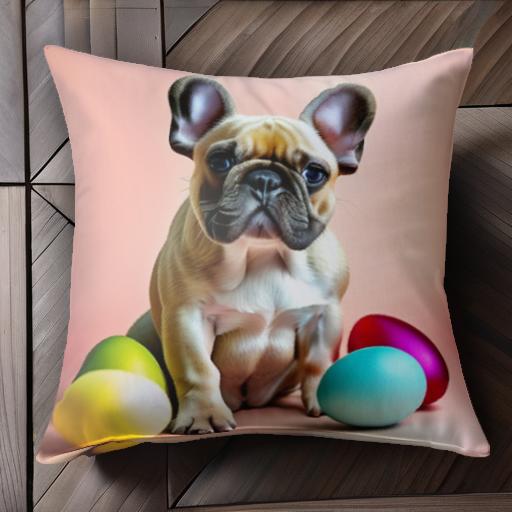 カラフルな卵 フレンチブルドッグ ピンクの背景 クッションカバー 45×45cm アニマル柄 おしゃれ 可愛い..