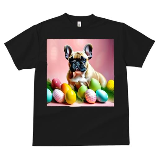 Tシャツ レディース 犬ファン 半袖 春夏 犬柄 プリント カジュアル かわいい 人間用 フィットネス ダンス イースターエッグ フレンチブルドッグ ピンクの背景