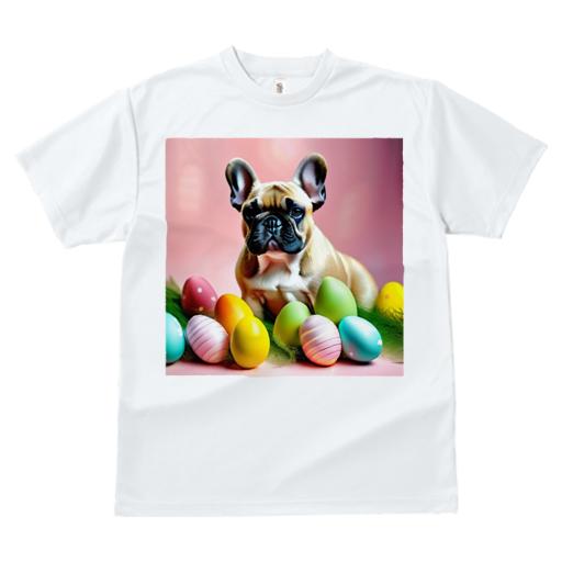Tシャツ レディース 犬ファン 半袖 春夏 犬柄 プリント カジュアル かわいい 人間用 フィットネス ダンス イースターエッグ フレンチブルドッグ ピンクの背景