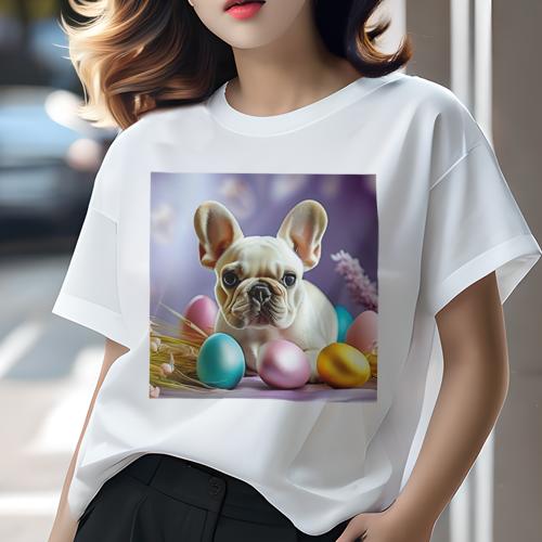 Tシャツ レディース 犬ファン 半袖 春夏 犬柄 プリント カジュアル かわいい 人間用 フィットネス ダンス 卵 フレンチブルドッグ 草 紫の背景 花 Tシャツ レディース 犬ファン 半袖 春夏 犬柄 プリント カジュアル かわいい 人間用 フィットネス ダンス 卵 フレンチブルドッグ 草 紫の背景 花