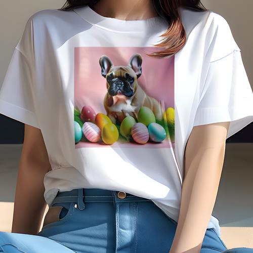 Tシャツ レディース 犬ファン 半袖 春夏 犬柄 プリント カジュアル かわいい 人間用 フィットネス ダンス イースターエッグ フレンチブルドッグ ピンクの背景 Tシャツ レディース 犬ファン 半袖 春夏 犬柄 プリント カジュアル かわいい 人間用 フィットネス ダンス イースターエッグ フレンチブルドッグ ピンクの背景