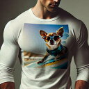 長袖Tシャツ 人間用 メンズ 秋春夏 プリント レジャー アウトドア カジュアル かわいい 犬ファン サングラス チワワ サーフィン 海 太陽
