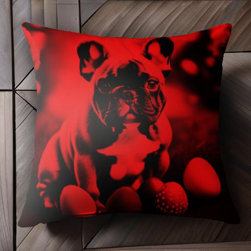 赤い背景 フレンチブルドッグ 卵 犬 クッションカバー 45×45cm アニマル柄 おしゃれ 可愛い クッション本体付き 正方形 犬ファン