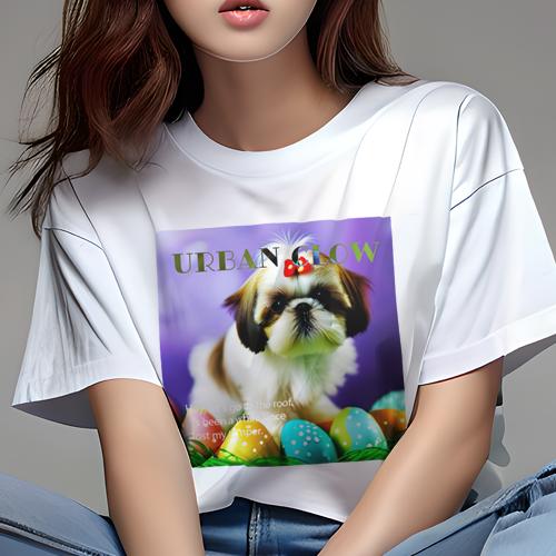 Tシャツ レディース 犬ファン 半袖 春夏 犬柄 プリント カジュアル かわいい 人間用 フィットネス ダンス 卵 シーズー リボン 芝生 Tシャツ レディース 犬ファン 半袖 春夏 犬柄 プリント カジュアル かわいい 人間用 フィットネス ダンス 卵 シーズー リボン 芝生