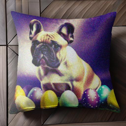 イースターエッグ フレンチブルドッグ 紫 草 クッションカバー 45×45cm アニマル柄 おしゃれ 可愛い ク..