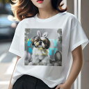 Tシャツ レディース 犬ファン 半袖 春夏 犬柄 プリント カジュアル かわいい 人間用 フィットネス ダンス うさぎの耳 シーズー たまご 花