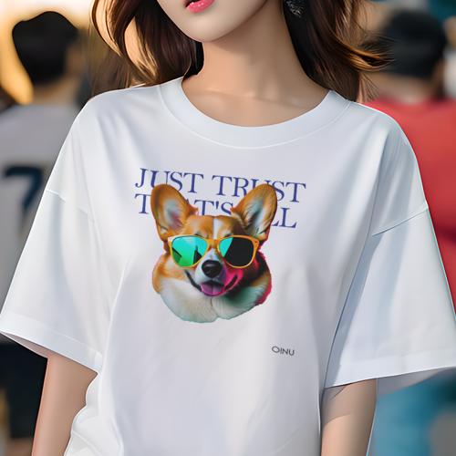 Tシャツ レディース 犬ファン 半袖 春夏 犬柄 プリント カジュアル かわいい 人間用 フィットネス ダンス サングラス ウェルシュコーギー 青とピンクの光 テキスト Tシャツ レディース 犬ファン 半袖 春夏 犬柄 プリント カジュアル かわいい 人間用 フィットネス ダンス サングラス ウェルシュコーギー 青とピンクの光 テキスト