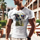 Tシャツ メンズ キッズ 犬ファン 半袖 春夏 犬柄 プリント カジュアル かわいい 人間用 フィットネス ダンス サングラス ボルゾイ コート
