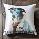 サングラス ボーダーコリー コート スカーフ テキスト クッションカバー 45×45cm アニマル柄 おしゃれ 可愛い クッション本体付き 正方形 犬ファン