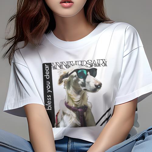 Tシャツ レディース 犬ファン 半袖 春夏 犬柄 プリント カジュアル かわいい 人間用 フィットネス ダンス サングラス ボルゾイ ネクタイ Tシャツ レディース 犬ファン 半袖 春夏 犬柄 プリント カジュアル かわいい 人間用 フィットネス ダンス サングラス ボルゾイ ネクタイ