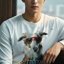 長袖Tシャツ 人間用 メンズ 秋春夏 プリント レジャー アウトドア カジュアル かわいい 犬ファン サングラス ボルゾイ コート テキスト