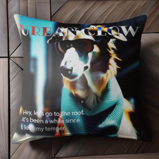 帽子 その他 サングラス マフラー 都会の背景 クッションカバー 45×45cm アニマル柄 おしゃれ 可愛い クッション本体付き 正方形 犬ファン