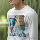 長袖Tシャツ 人間用 メンズ 秋春夏 プリント レジャー アウトドア カジュアル かわいい 犬ファン サングラス ボーダーコリー コート 都市 壁