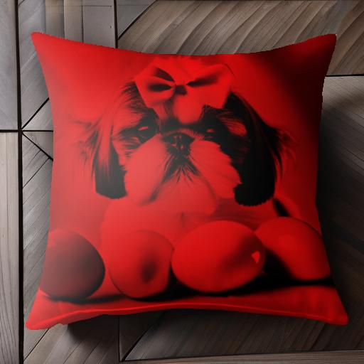 リボン シーズー 赤いエッグ 赤い背景 クッションカバー 45×45cm アニマル柄 おしゃれ 可愛い クッション本体付き 正方形 犬ファン リボン シーズー 赤いエッグ 赤い背景 クッションカバー 45×45cm アニマル柄 おしゃれ 可愛い クッション本体付き 正方形 犬ファン