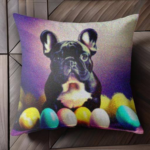 イースターエッグ フレンチブルドッグ 毛糸のボール クッションカバー 45×45cm アニマル柄 おしゃれ 可..
