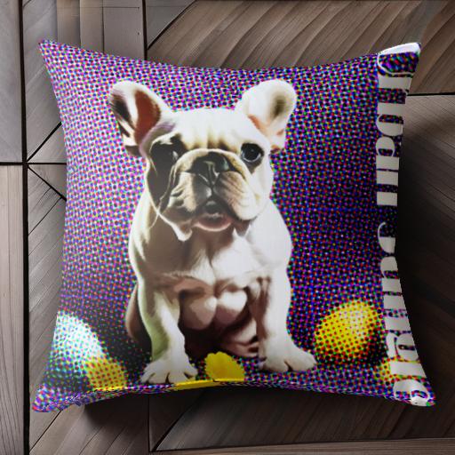派手な背景 フレンチブルドッグ 卵 黄色い花 クッションカバー 45×45cm アニマル柄 おしゃれ 可愛い ク..