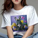 Tシャツ レディース 犬ファン 半袖 春夏 犬柄 プリント カジュアル かわいい 人間用 フィットネス ダンス イースターエッグ フレンチブルドッグ チューリップ 花