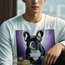 長袖Tシャツ 人間用 メンズ 秋春夏 プリント レジャー アウトドア カジュアル かわいい 犬ファン イースターエッグ フレンチブルドッグ 黄色いチューリップ 紫の背景