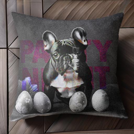 卵 フレンチブルドッグ 花 文字 クッションカバー 45×45cm アニマル柄 おしゃれ 可愛い クッション本体..