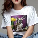 Tシャツ レディース 犬ファン 半袖 春夏 犬柄 プリント カジュアル かわいい 人間用 フィットネス ダンス チューリップ フレンチブルドッグ イースターエッグ 質問マーク