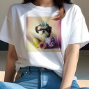 Tシャツ レディース 犬ファン 半袖 春夏 犬柄 プリント カジュアル かわいい 人間用 フィットネス ダンス リボン シーズー 卵 花(4)