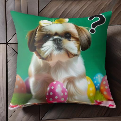 イースターエッグ シーズー リボン 花 クッションカバー 45×45cm アニマル柄 おしゃれ 可愛い クッション本体付き 正方形 犬ファン イースターエッグ シーズー リボン 花 クッションカバー 45×45cm アニマル柄 おしゃれ 可愛い クッション本体付き 正方形 犬ファン