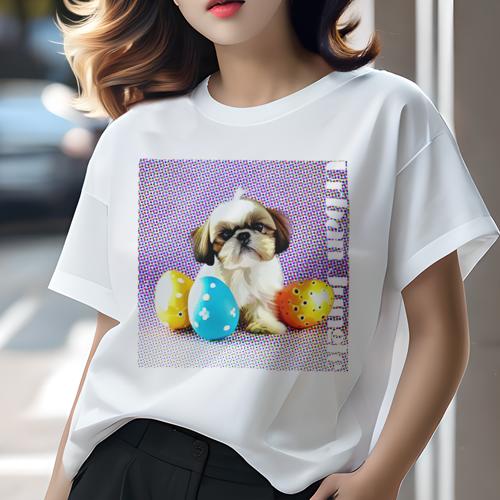 Tシャツ レディース 犬ファン 半袖 春夏 犬柄 プリント カジュアル かわいい 人間用 フィットネス ダンス イースターエッグ シーズー カラフル Tシャツ レディース 犬ファン 半袖 春夏 犬柄 プリント カジュアル かわいい 人間用 フィットネス ダンス イースターエッグ シーズー カラフル