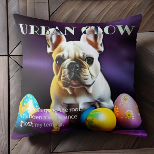 カラフルな卵 フレンチブルドッグ 紫の背景 クッションカバー 45×45cm アニマル柄 おしゃれ 可愛い クッション本体付き 正方形 犬ファン