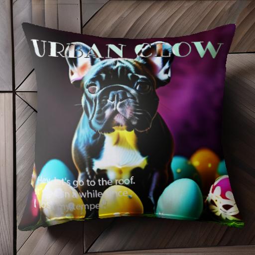 カラフルな卵 フレンチブルドッグ 紫の背景 クッションカバー 45×45cm アニマル柄 おしゃれ 可愛い クッション本体付き 正方形 犬ファン