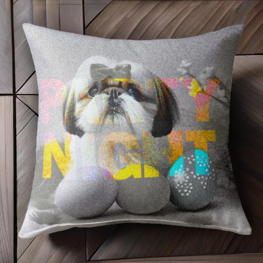 卵 シーズー 花 リボン クッションカバー 45×45cm アニマル柄 おしゃれ 可愛い クッション本体付き 正方形 犬ファン