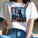 Tシャツ レディース 犬ファン 半袖 春夏 犬柄 プリント カジュアル かわいい 人間用 フィットネス ダンス ネクタイ ドーベルマン 椅子 赤いカーテン(4)