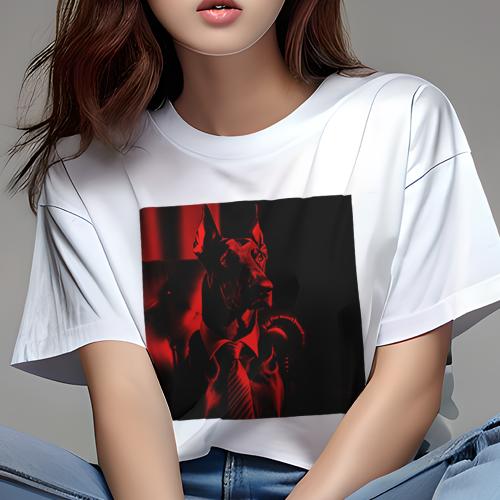 Tシャツ レディース 犬ファン 半袖 春夏 犬柄 プリント カジュアル かわいい 人間用 フィットネス ダンス ネクタイ ドーベルマン スーツ 椅子 赤い照明 Tシャツ レディース 犬ファン 半袖 春夏 犬柄 プリント カジュアル かわいい 人間用 フィットネス ダンス ネクタイ ドーベルマン スーツ 椅子 赤い照明