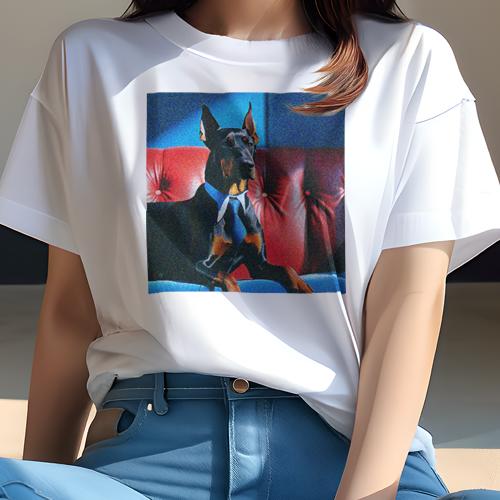 Tシャツ レディース 犬ファン 半袖 春夏 犬柄 プリント カジュアル かわいい 人間用 フィットネス ダンス 椅子 ドーベルマン ネクタイ Tシャツ レディース 犬ファン 半袖 春夏 犬柄 プリント カジュアル かわいい 人間用 フィットネス ダンス 椅子 ドーベルマン ネクタイ