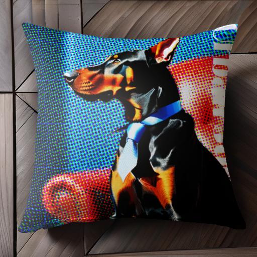 ネクタイ ドーベルマン 赤い椅子 アーバン クッションカバー 45×45cm アニマル柄 おしゃれ 可愛い クッション本体付き 正方形 犬ファン