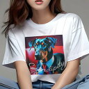 Tシャツ レディース 犬ファン 半袖 春夏 犬柄 プリント カジュアル かわいい 人間用 フィットネス ダンス ネクタイ ドーベルマン ソファ セレンディピティ(4)