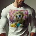 長袖Tシャツ 人間用 メンズ 秋春夏 プリント レジャー アウトドア カジュアル かわいい 犬ファン イースターエッグ ゴールデンレトリバー シャボン玉 ピンク背景