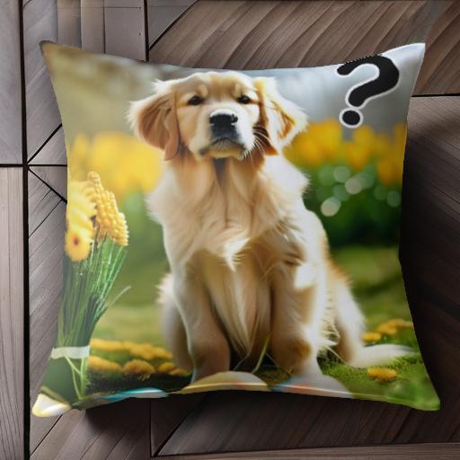 花 ゴールデンレトリバー イースターエッグ 屋外 クッションカバー 45×45cm アニマル柄 おしゃれ 可愛い クッション本体付き 正方形 犬ファン