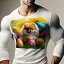 長袖Tシャツ 人間用 メンズ 秋春夏 プリント レジャー アウトドア カジュアル かわいい 犬ファン カラフルな卵 ポメラニアン 日向 芝生 4,600円