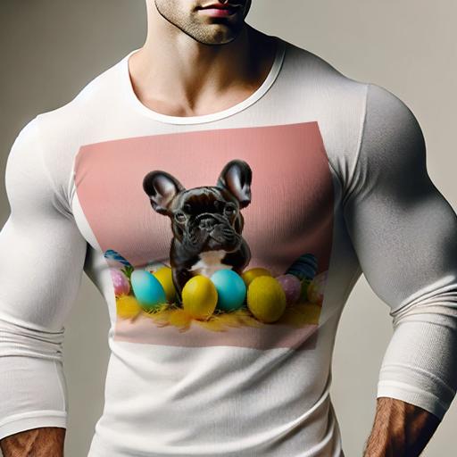長袖Tシャツ 人間用 メンズ 秋春夏 プリント レジャー アウトドア カジュアル かわいい 犬ファン イースター フレンチブルドッグ 卵 カラフル ピンクの背景