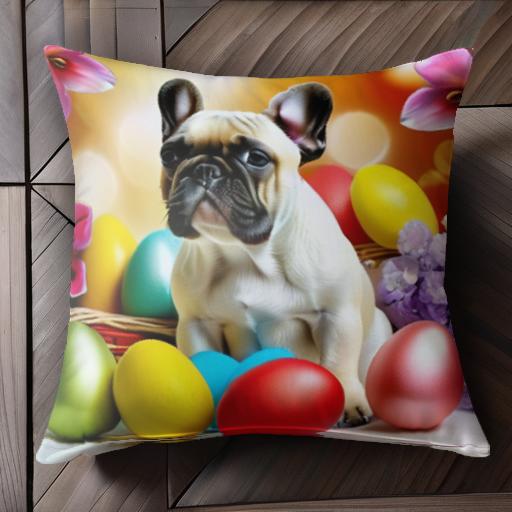 花 フレンチブルドッグ カラフルな卵 バスケット クッションカバー 45×45cm アニマル柄 おしゃれ 可愛..