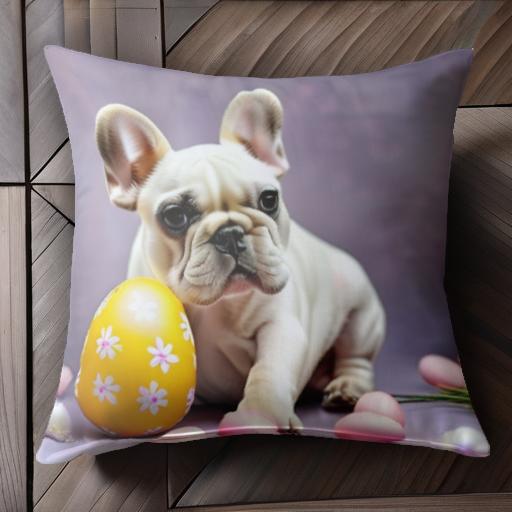 イースターエッグ フレンチブルドッグ ピンクの卵 黄色の卵 花柄 春 クッションカバー 45×45cm アニマ..