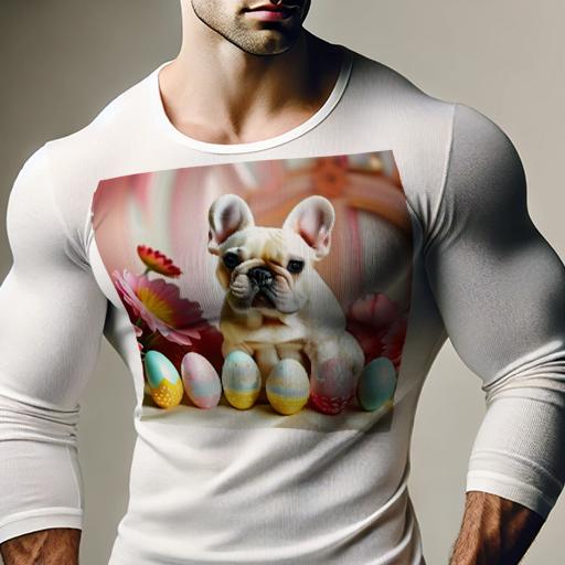 長袖Tシャツ 人間用 メンズ 秋春夏 プリント レジャー アウトドア カジュアル かわいい 犬ファン 花 フレンチブルドッグ イースターエッグ ピンク デコレーション 室内