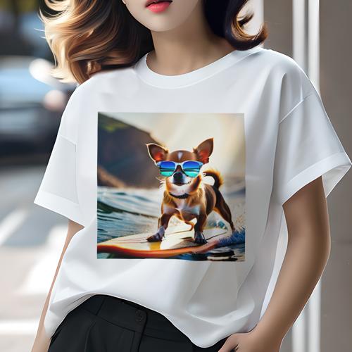 Tシャツ レディース 犬ファン 半袖 春夏 犬柄 プリント カジュアル かわいい 人間用 フィットネス ダンス サーフィン チワワ サングラス 海 太陽 Tシャツ レディース 犬ファン 半袖 春夏 犬柄 プリント カジュアル かわいい 人間用 フィットネス ダンス サーフィン チワワ サングラス 海 太陽