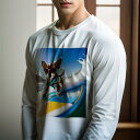 長袖Tシャツ 人間用 メンズ 秋春夏 プリント レジャー アウトドア カジュアル かわいい 犬ファン サーフボード チワワ サングラス 波 海 太陽(4)
