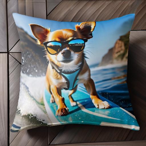 サングラス チワワ サーフボード 海 波 山 クッションカバー 45×45cm アニマル柄 おしゃれ 可愛い クッ..