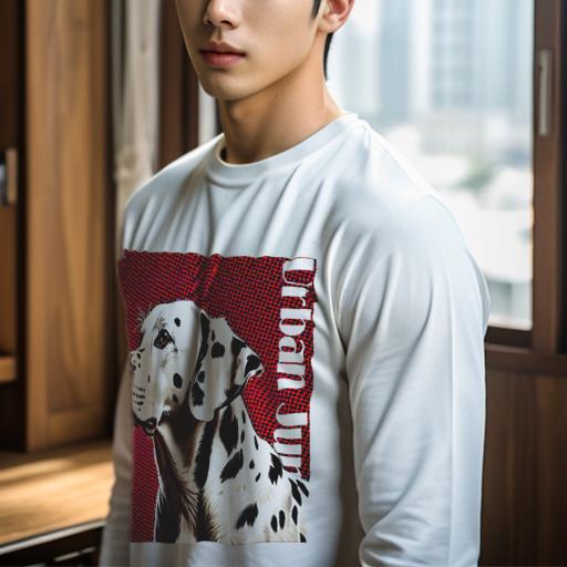 長袖Tシャツ 人間用 メンズ 秋春夏 プリント レジャー アウトドア カジュアル かわいい 犬ファン 赤い背景 ダルメシアン アーバンジュースの文字